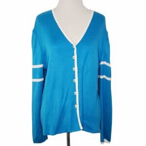 St. John Sport Cardigan Nautical Preppy Emblem Patch Old Money Blue Women Small